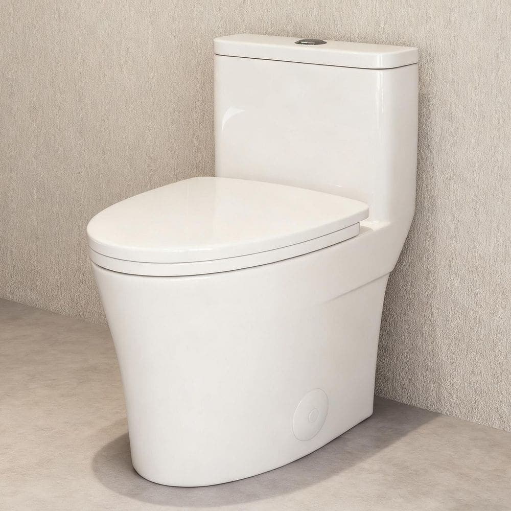 HOROW 1-Piece 12 in. Rough In 1.1/1.6 GPF Dual Flush Elongated Toilet in White with Quick-Release Seat (1)