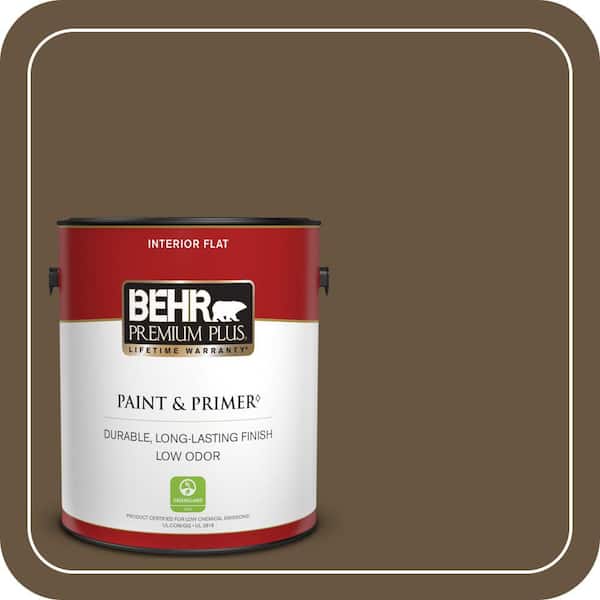 BEHR PREMIUM PLUS 1 gal. #S-H-700 Burley Wood Flat Low Odor Interior Paint & Primer (2)