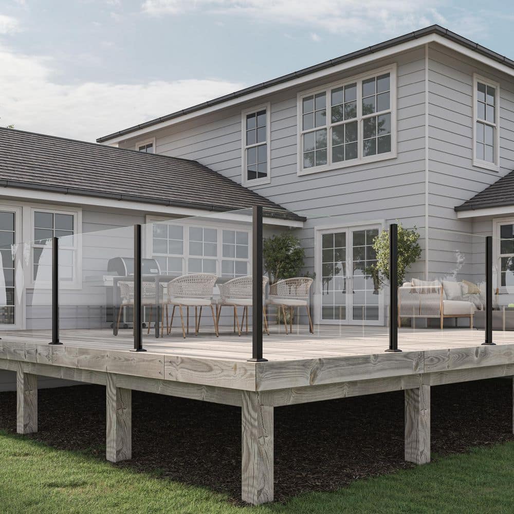 Glass Warehouse Portia 2 in. x 2 in. x 3.44 ft. Black Aluminum 1-Way Metal Fence Post (3)