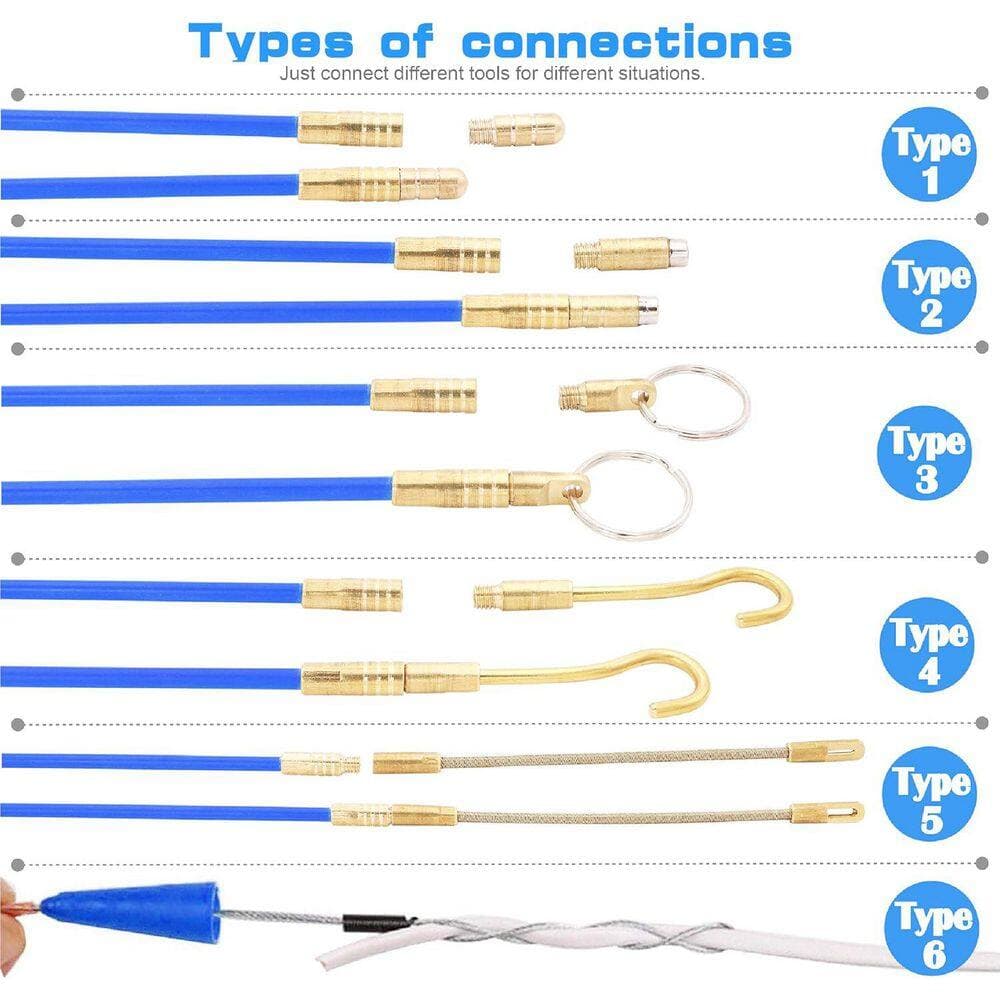 Yichuhaoxi 20 ft. Fiberglass Electrical Wire Running Pull/Push Kit with High Visibility Blue Rods and Brass Connectors (2)