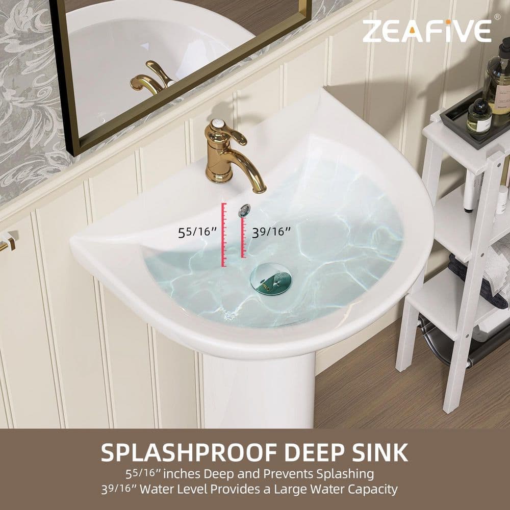 Zeafive 21 in. W x 17 in. D Pedestal Sink Basin Combo in White Vitreous China Ceramic Bathroom Vessel Sink Base with Single Hole (2)