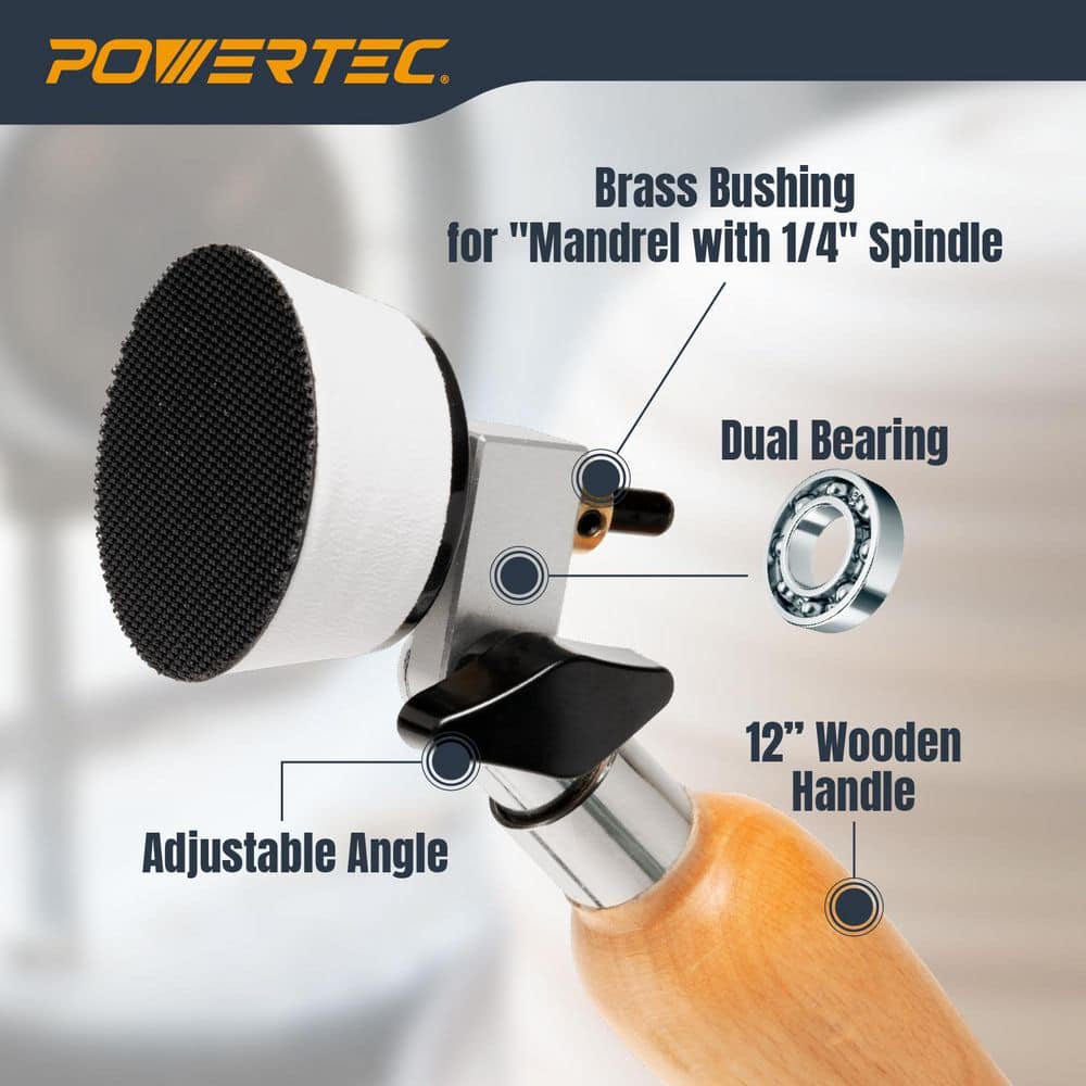 ‎POWERTEC Bowl Sander Kit w/ Double Bearing Holder, 1 in. & 2 in. Hook & Loop Discs, 1/4 in. Mandrels, Adjustable Head (84-Pieces) (3)