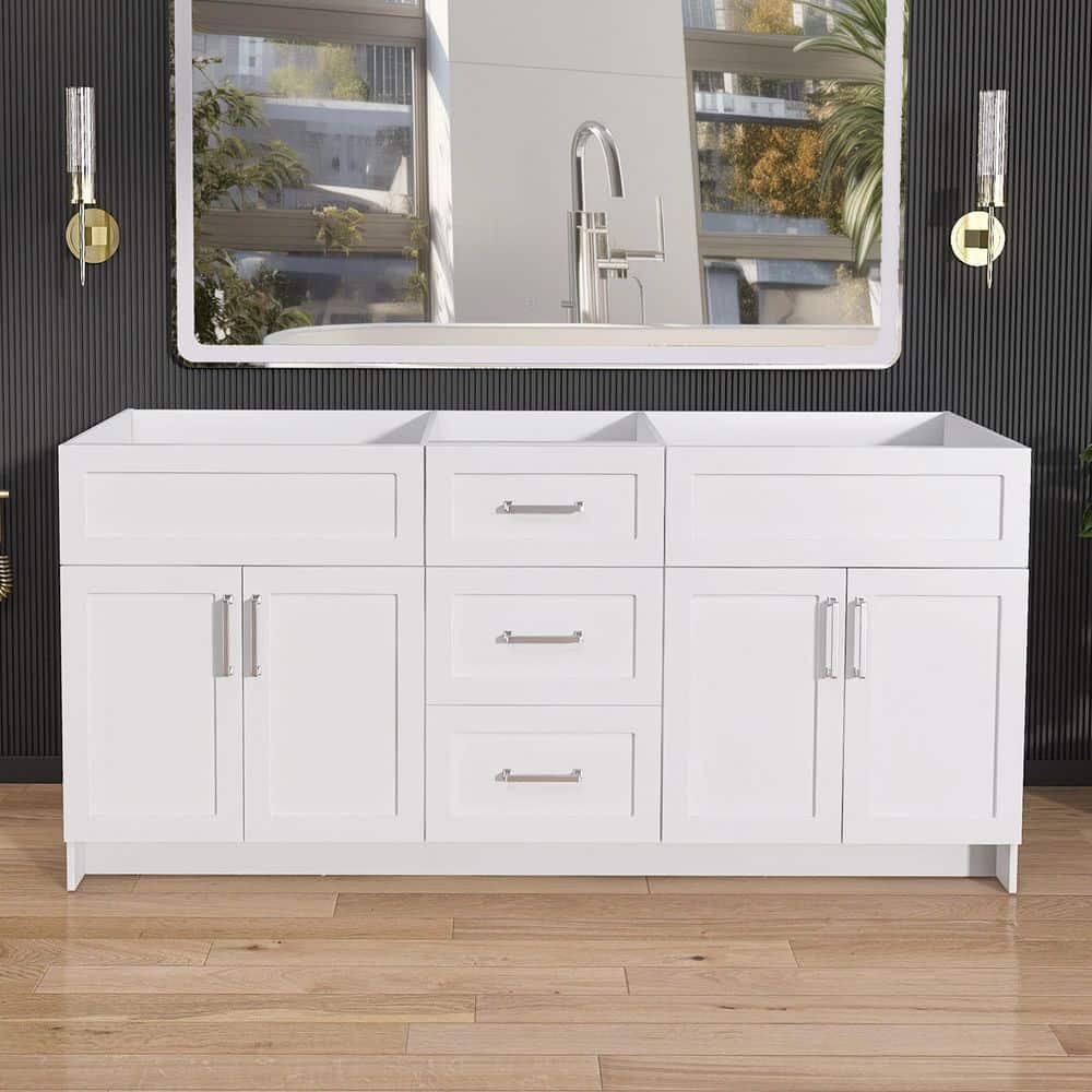 Zeafive Mox 72 in. W x 21.5 in. D x 33.5 in. H Freestanding Bathroom Double Vanity Cabinet without Top in White Unassembled (1)