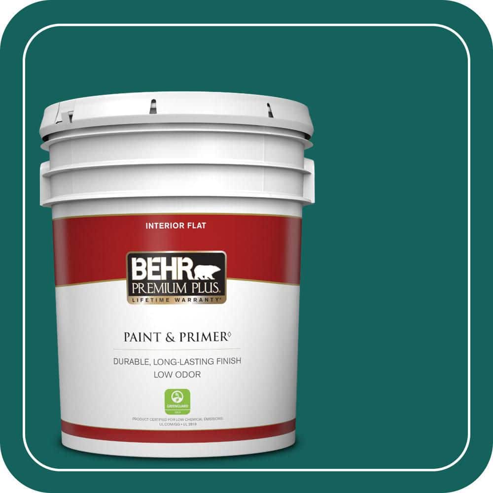 BEHR PREMIUM PLUS 5 gal. #S-H-490 Billiard Table Flat Low Odor Interior Paint & Primer
