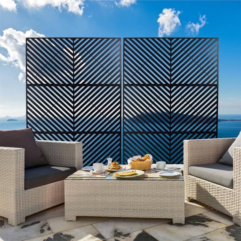Kahomvis 6.3 ft. x 4 ft. Black Outdoor Steel Decorative Privacy Screen, Indoor Metal Privacy Fence Panel (3)