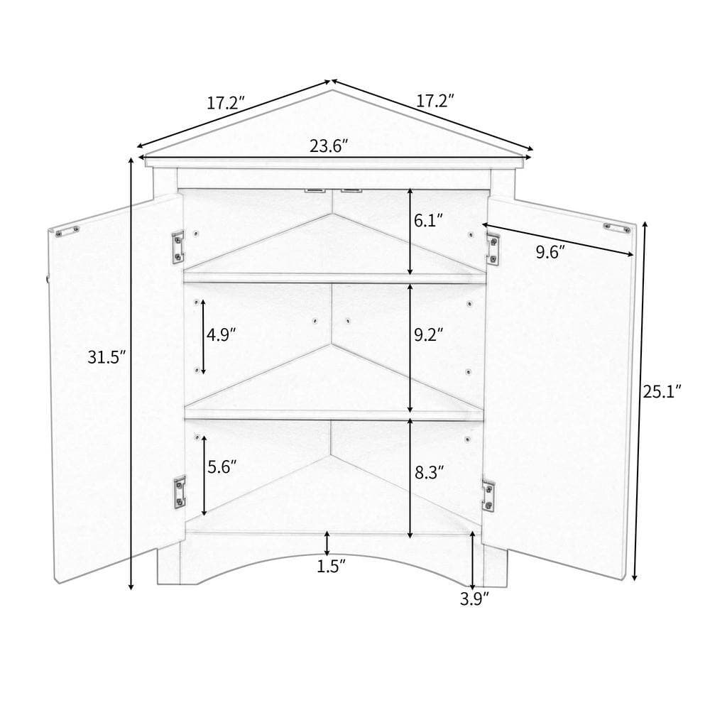 Unbranded 17.2 in. W 17.2 in. D 31.5 in. H Linen Cabinet Triangle Corner Storage Cabinet with Adjustable Shelf (2)
