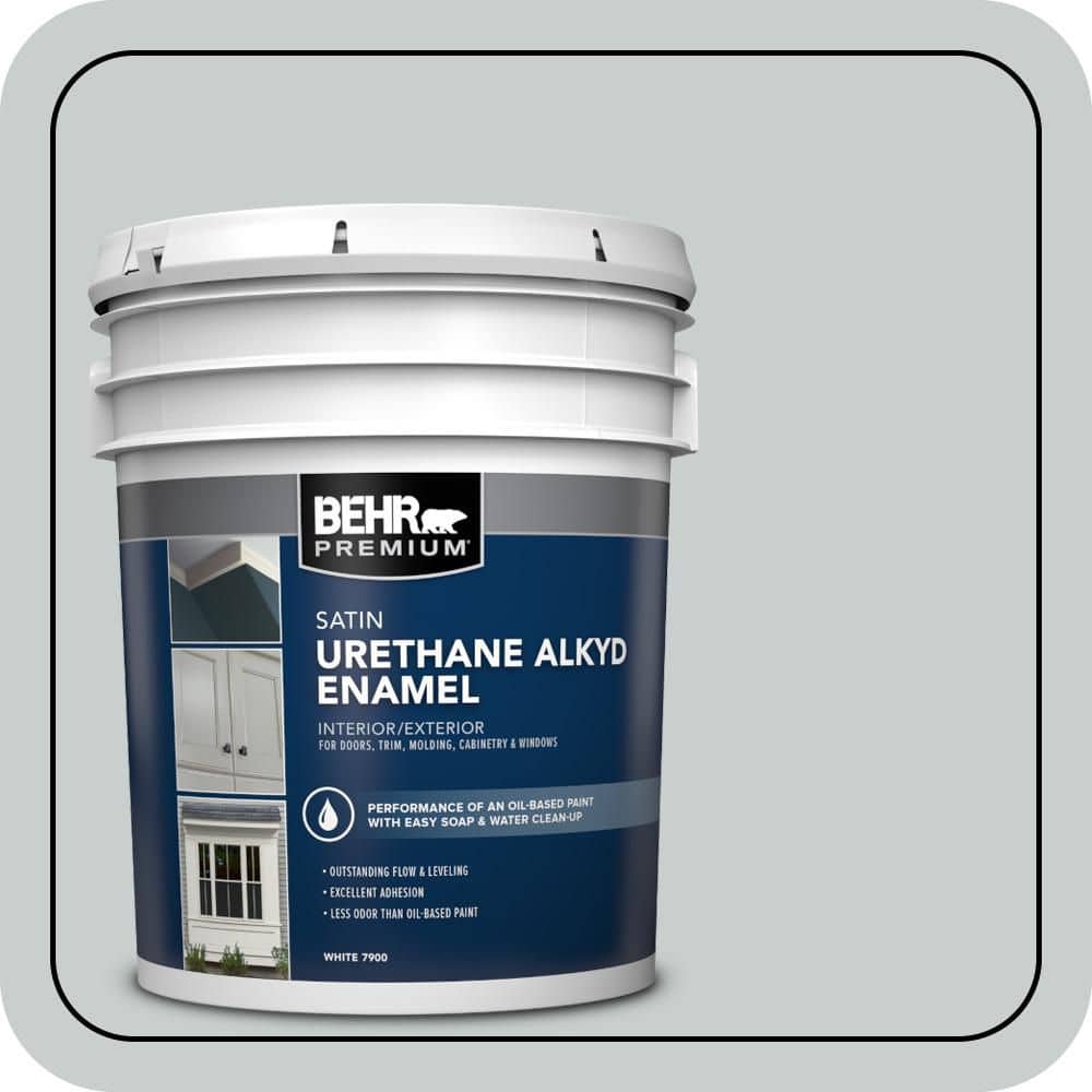 BEHR PREMIUM 5 gal. #720E-2 Light French Gray Urethane Alkyd Satin Enamel Interior/Exterior Paint