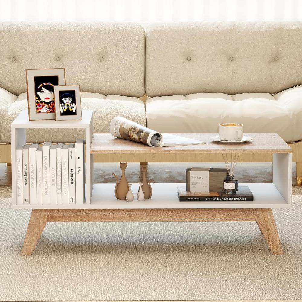 Volenca 43-Inch Coffee Table, Stepped Top with Storage Compartments, Living Room Center Table (2)