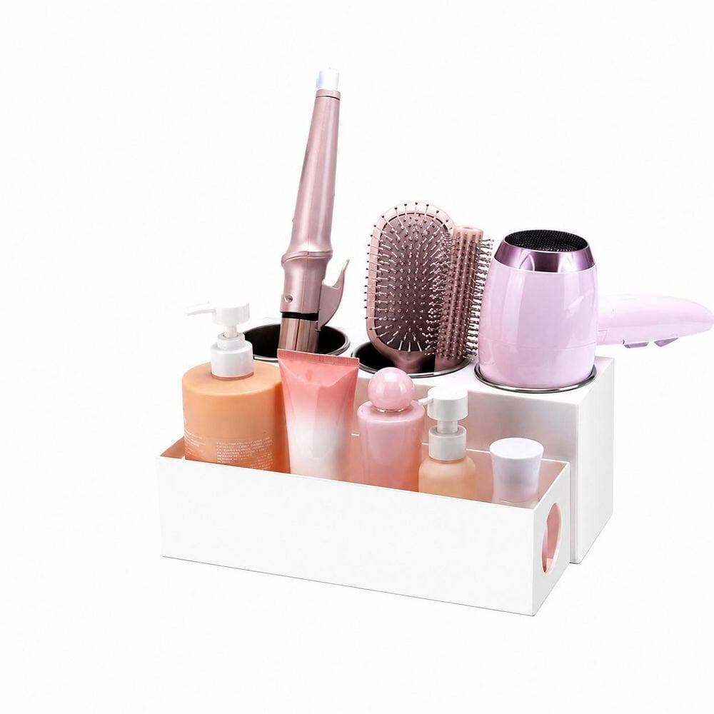 Anqtovp Bathroom Countertop Hair Tool Organizer with Removable Stainless Steel Cups in White for Hair Dryer and Hot Tools (3)