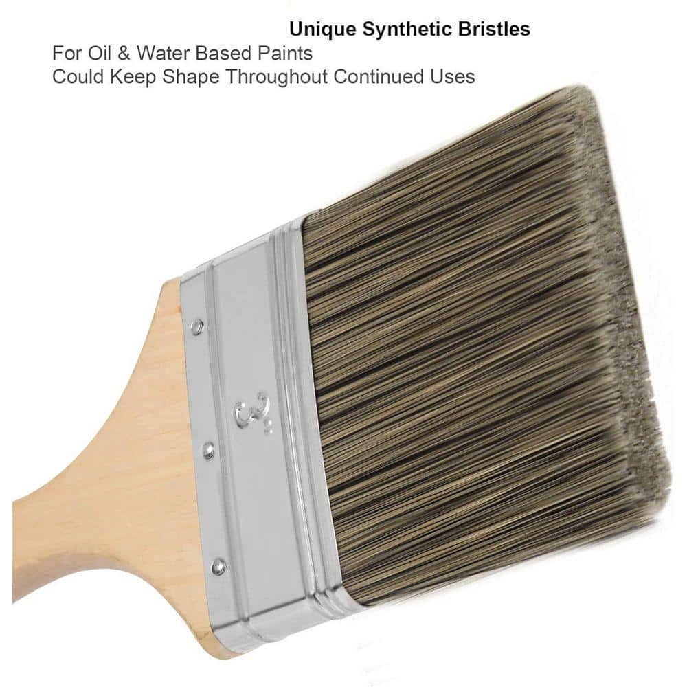 KIWDZFU Assorted Sizes Double Thick Chip Paint Brush Set for Walls and Fence Staining Wooden Handle Masonry Paintbrush 5-Pack (2)
