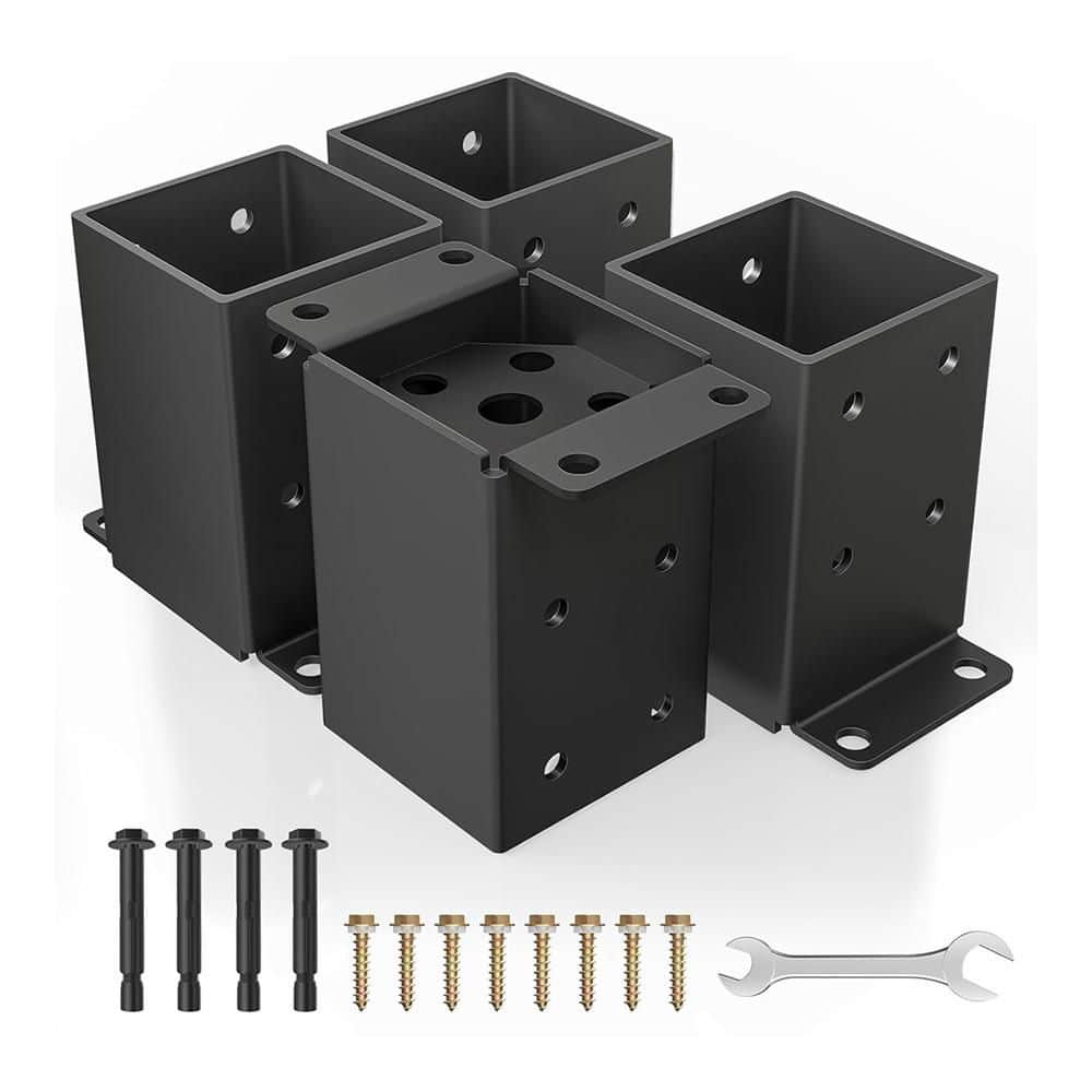 Afoxsos Metal Black Heavy Duty 4 x 4 Post Base Brackets with Expansion Screws (4-Pack) (1)