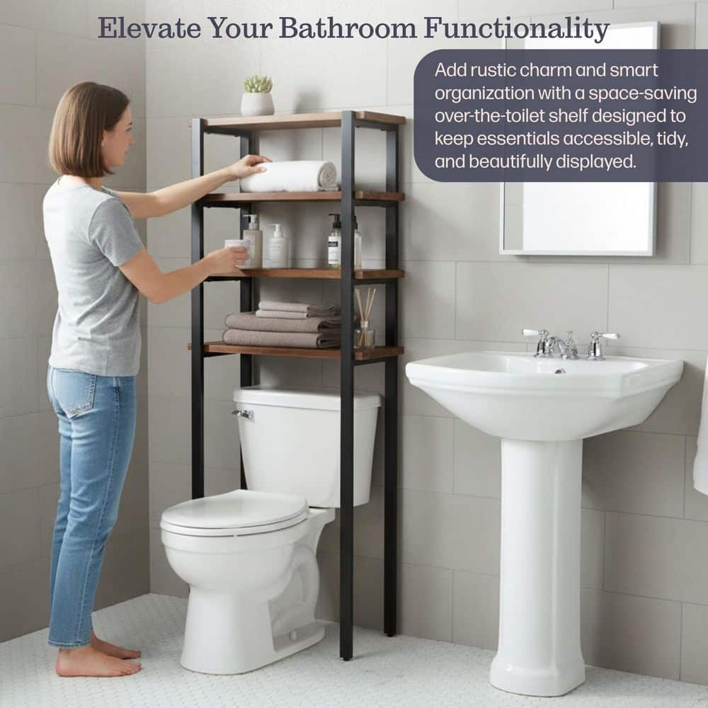 Alaterre Furniture Pomona 29 in. W x 66 in. H x 12 in. D Wood Over-the-Toilet Storage (2)