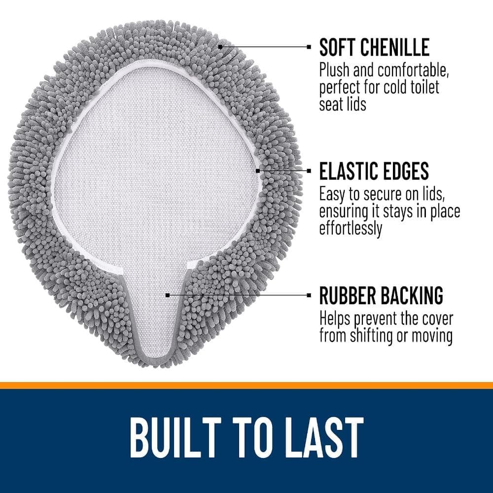 Unbranded 17.5 x 15 in. Soft Chenille Non-Slip Rubber-Backed Machine Washable Toilet Lid Cover Set in Gray (3)