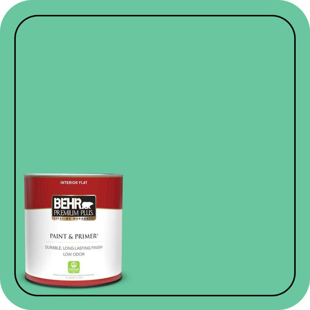 BEHR PREMIUM PLUS #470B-4 Intense Jade Flat Interior/Exterior Paint & Primer Color Sample