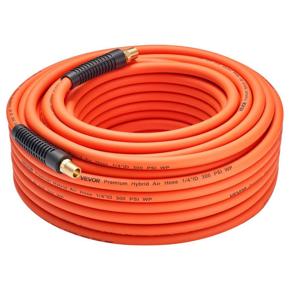 VEVOR Air Hose, 1/4in. x 100ft. Hybrid Air Hose, Lightweight, Kink Resistant, Pneumatic Hoses 1/4 in. Solid Brass Male Fitting (1)