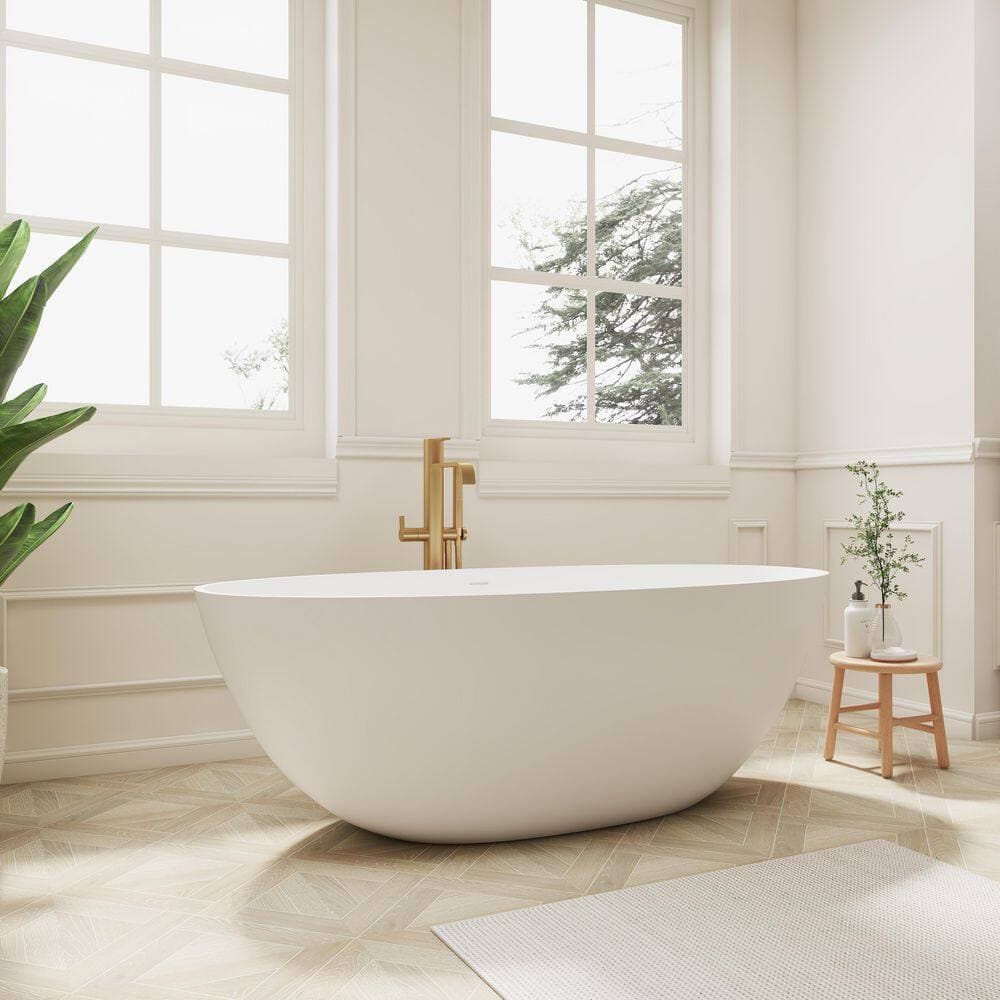 SJ STAR&JANE Ula 65 in. x 29 in. Stone Resin Freestanding Soaking Bathtub in White (2)