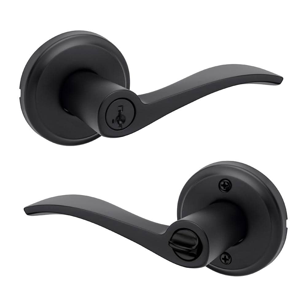Kwikset Sedona Matte Black Reversible Round Wave Keyed Entry Door Handle featuring SmartKey Technology (1)