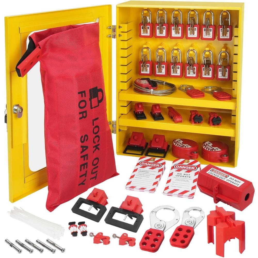 VEVOR Electrical Lockout Tagout Kit 59-Piece Safety Lockout Tagout Station With Padlocks Hasps Tags Ties Plug Lockout (1)