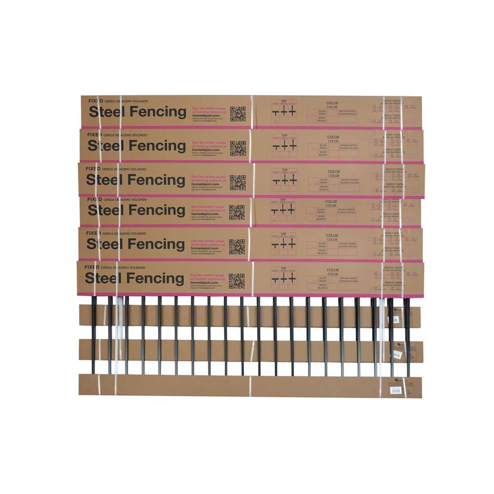 US Door and Fence Pro Series 3.2 ft. H x 7.75 ft. W Black Galvanized Steel Fixed Flush Top Fence Panel (6-Pack)