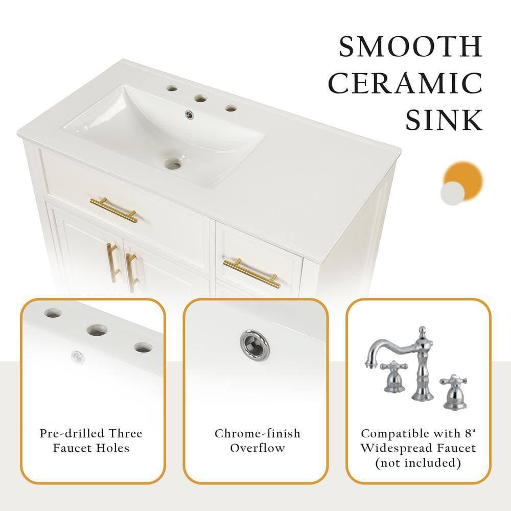 COWLOWN 36 in. W x 18.3 in. D x 33.9 in. H Bathroom White Linen Cabinet (3)
