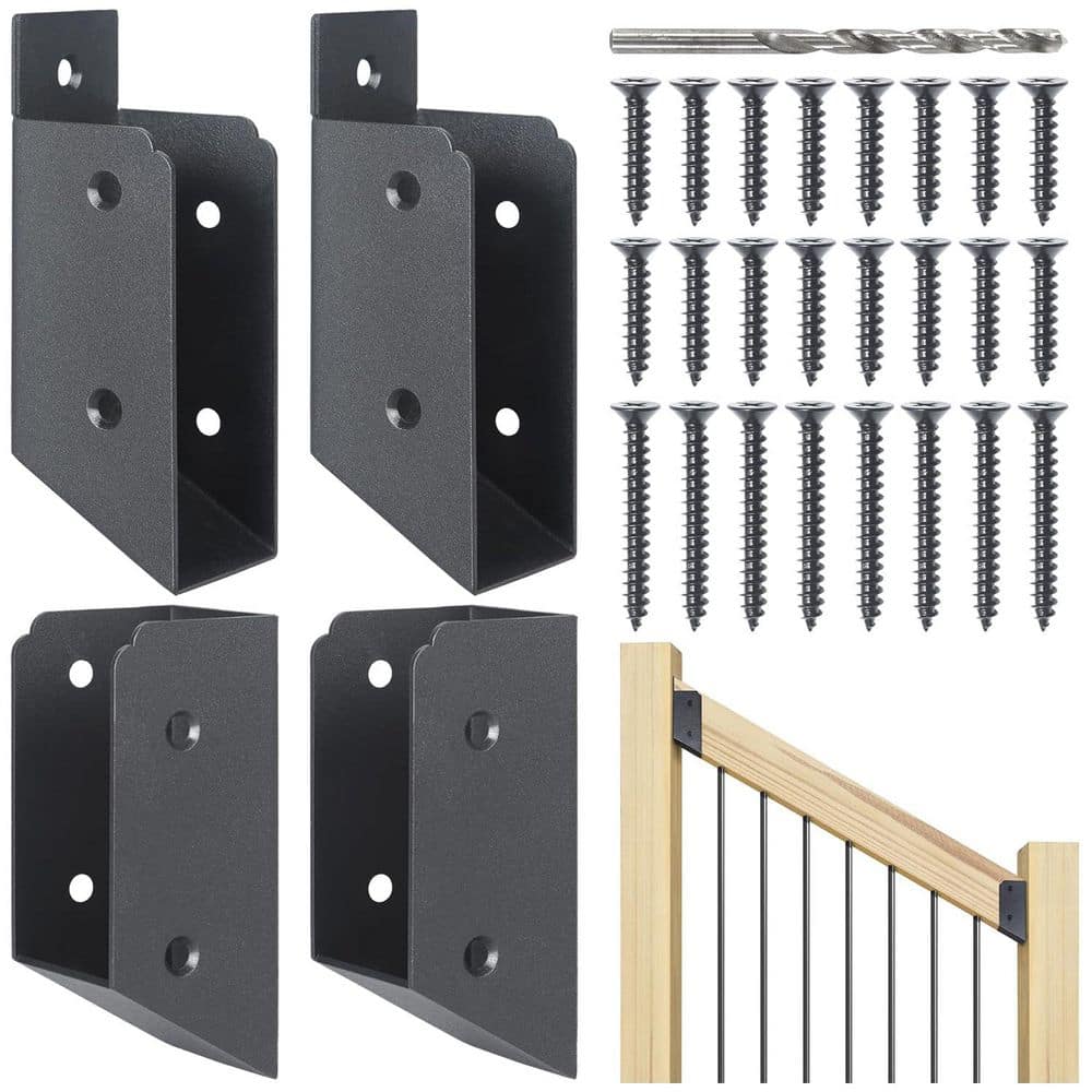 Afoxsos 201 Stainless Steel 2 x 4 Stair Connectors for Deck Railing 30° Handrail Installation Brackets 2 Pair Black (1)