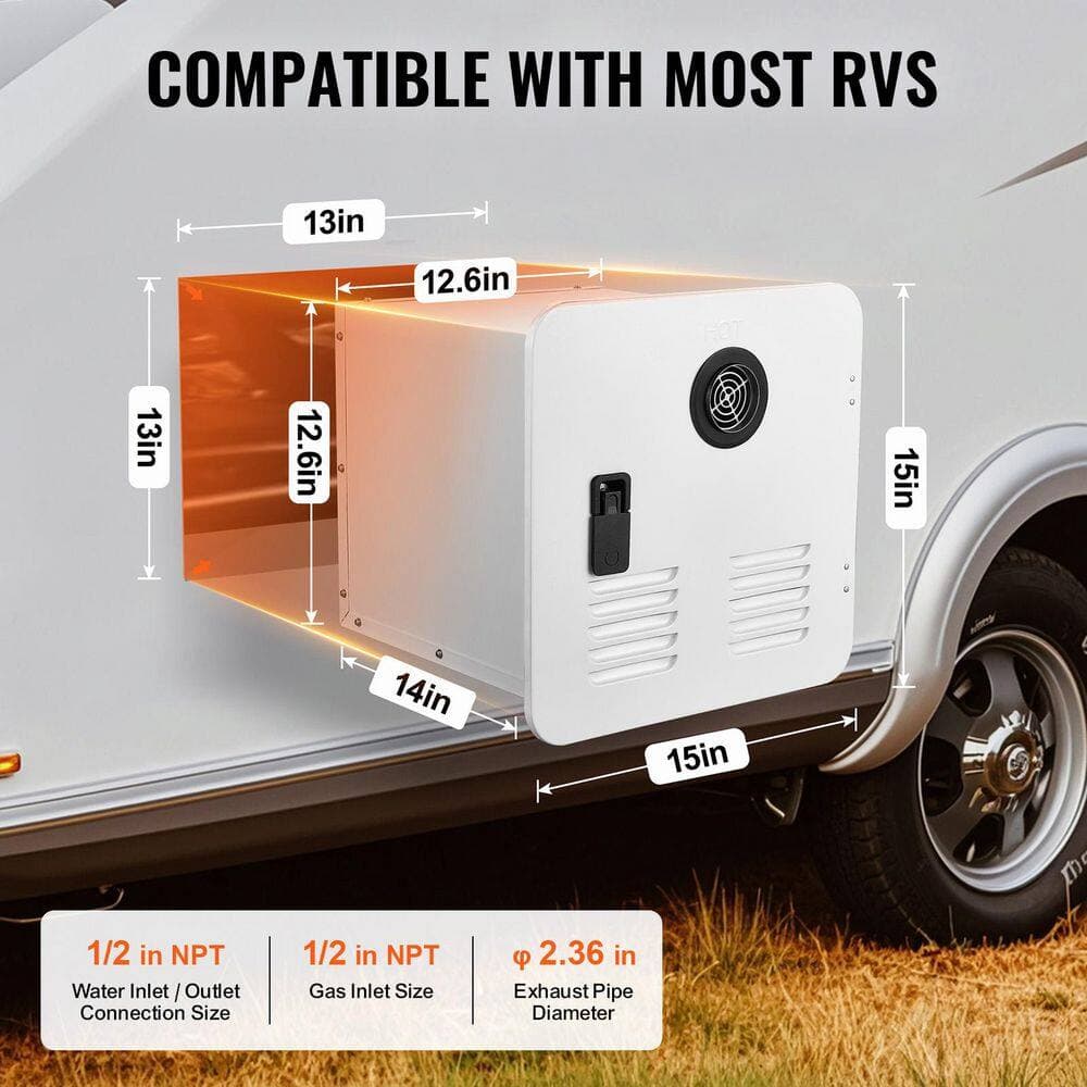SKYSHALO RV Tankless Water Heater, Instant Shower with 15 x 15 in. White Door and Remote Controller, 65000BTU Hot Water (2)