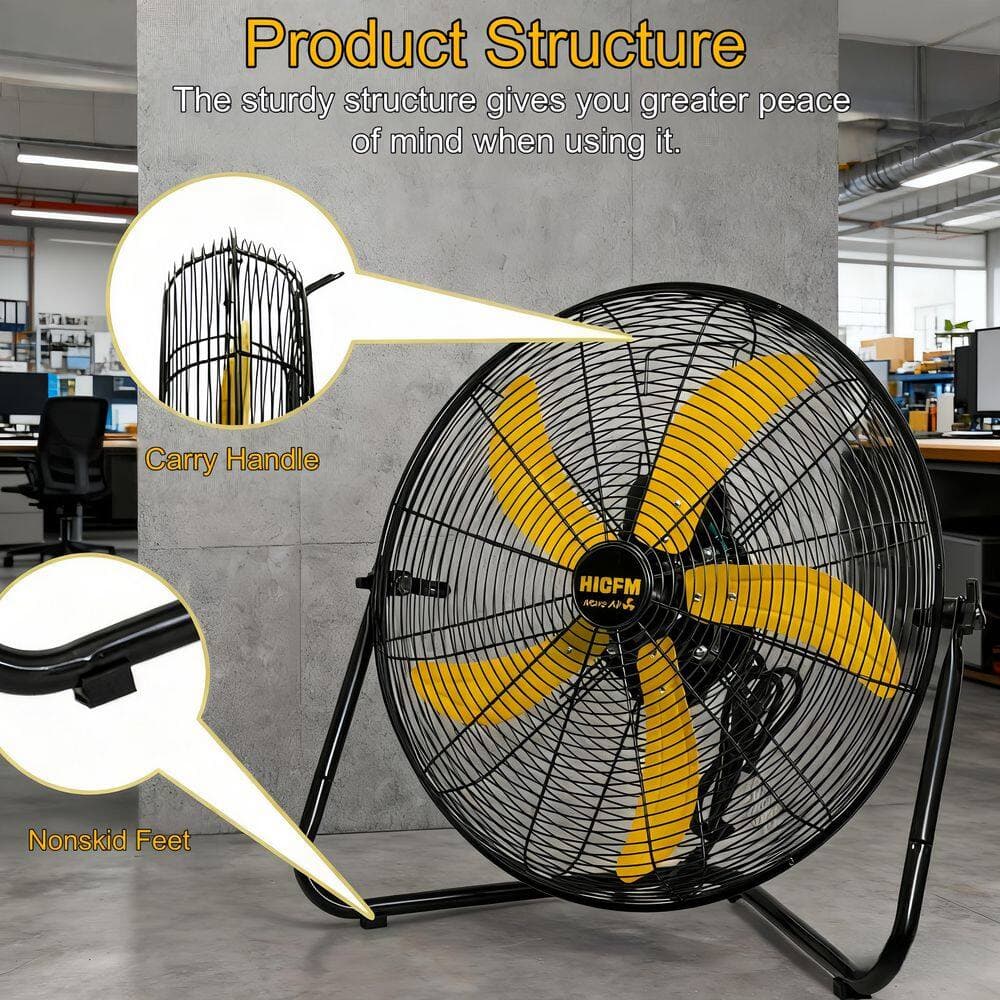 Unbranded 20 in. Industrial Floor Fan – Wall Mount Fan in Black with 1/5 HP motor, 3 Speeds, 360° Rotation for Home/Industrial Use (3)