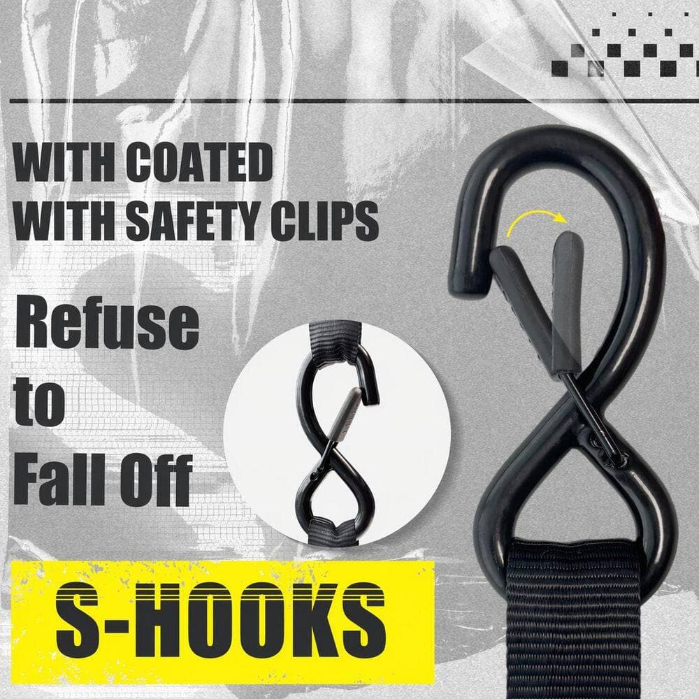 LAIFUCAM 15 ft. x 1 in. Ratchet Tie Down Strap with Soft Loop and S Hook Safety Clip 4-Pack (3)