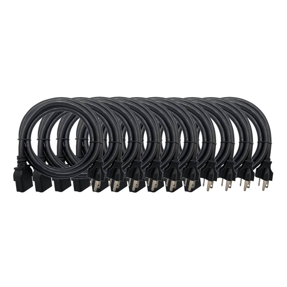 Micro Connectors, Inc 15 ft. 12/3 Heavy-Duty Indoor Power Cord (6-20P to C19) Black 10-Pack (1)
