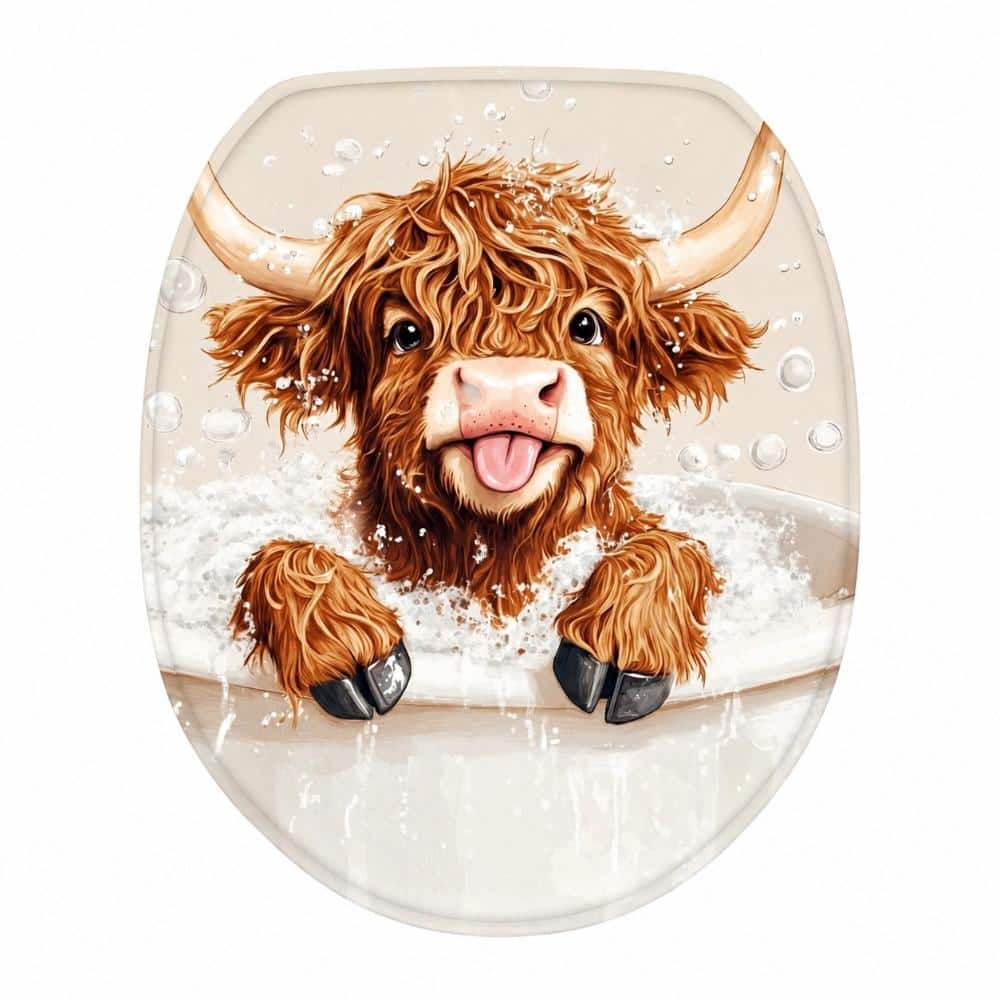 Unbranded Highland Cow Print Elongated Toilet Lid Cover, Washable Soft Fabric Bathroom Seat Protector (1)