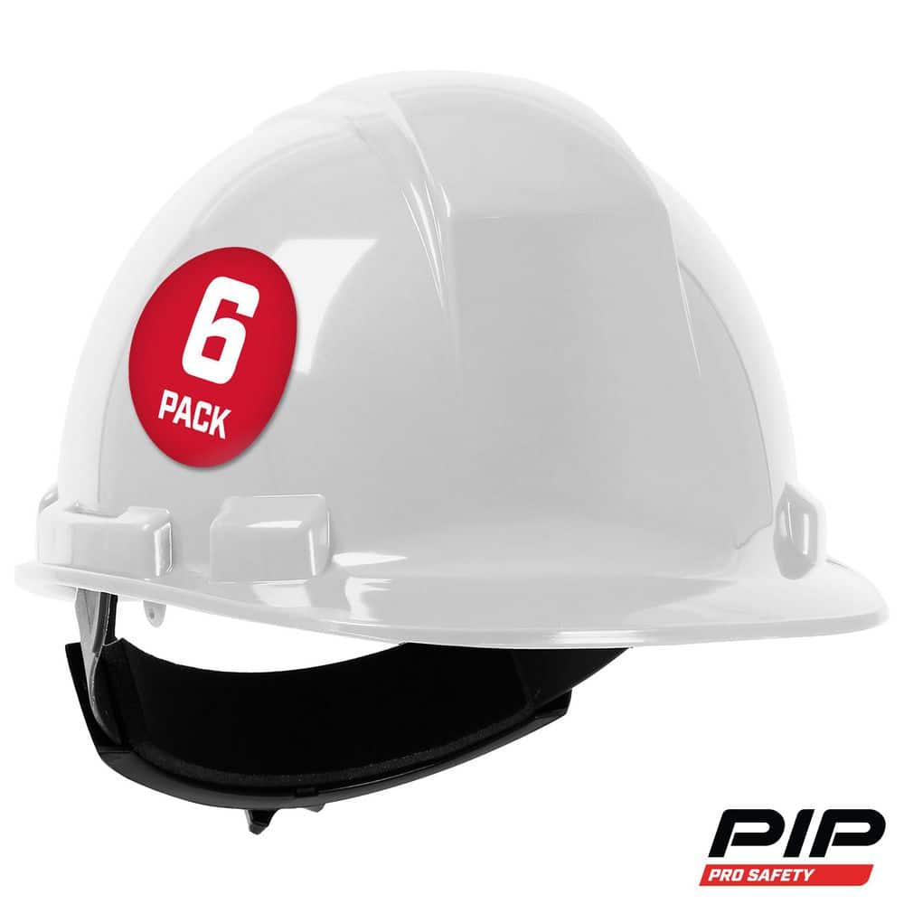 PIP White Type 1 Class E Hard Hat with 4-Point Ratchet Suspension (6-Pack)
