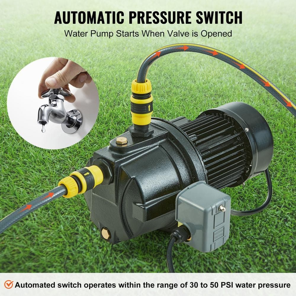 VEVOR 1HP Premium Cast Iron Shallow Well Jet Water Pump, 115 Volt, 17.6 GPM 164 ft. Maximum Head Irrigation Water Pump (3)
