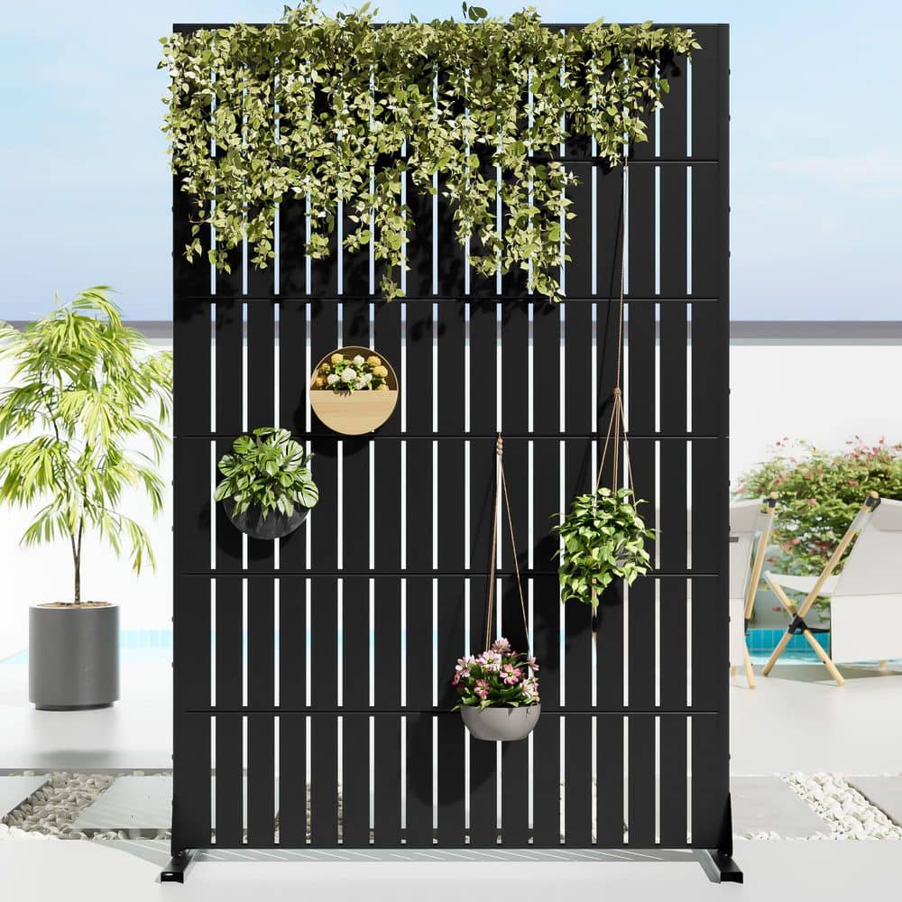 Dovelina 47 in. x 72 in. Black Textured Metal Garden Screens Outdoor Privacy Screen (1)
