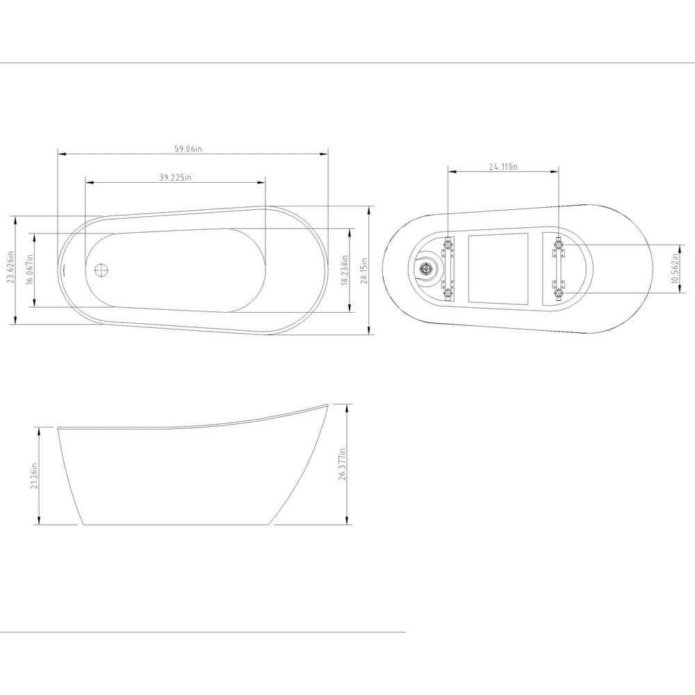 AKDY 59 in. Acrylic Oval Slipper Flatbottom Freestanding Bathtub in Glossy White (3)