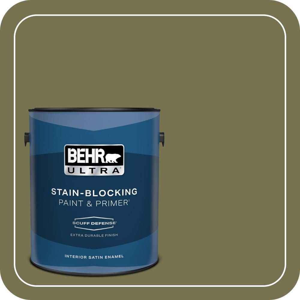 BEHR ULTRA 1 gal. #S350-6 Truly Olive Extra Durable Satin Enamel Interior Paint & Primer (1)