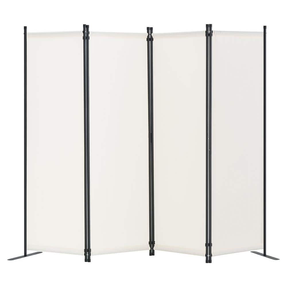 VEVOR Room Divider, 4-Panel Steel Room Dividers and Folding Privacy Screens, Fabric Partition Room Dividers for Office, White (1)