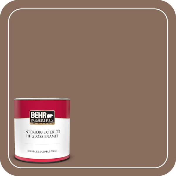 BEHR PREMIUM PLUS 1 qt. #N190-6 Nut Brown Hi-Gloss Enamel Interior/Exterior Paint & Primer (2)