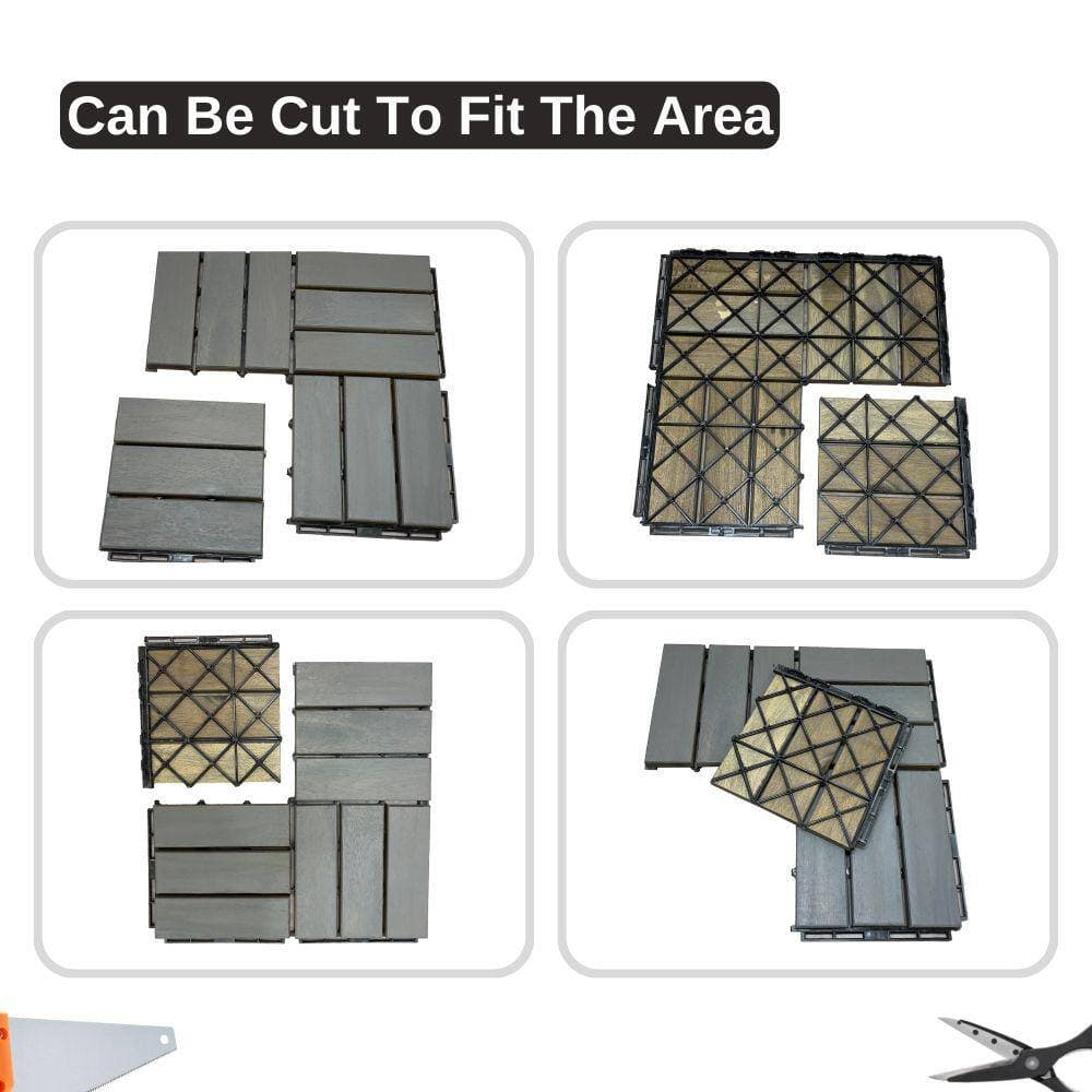 Siavonce 12" x 12" Light Gray Square Acacia Wood Interlocking Flooring Tiles Checker Pattern Pack of 10 Tiles (3)