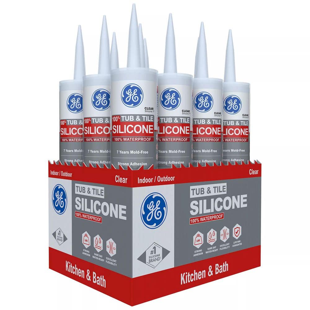 GE 10.1 oz. Tub and Tile Silicone 1-Caulk Kitchen and Bath Sealant Clear (12-Pack)