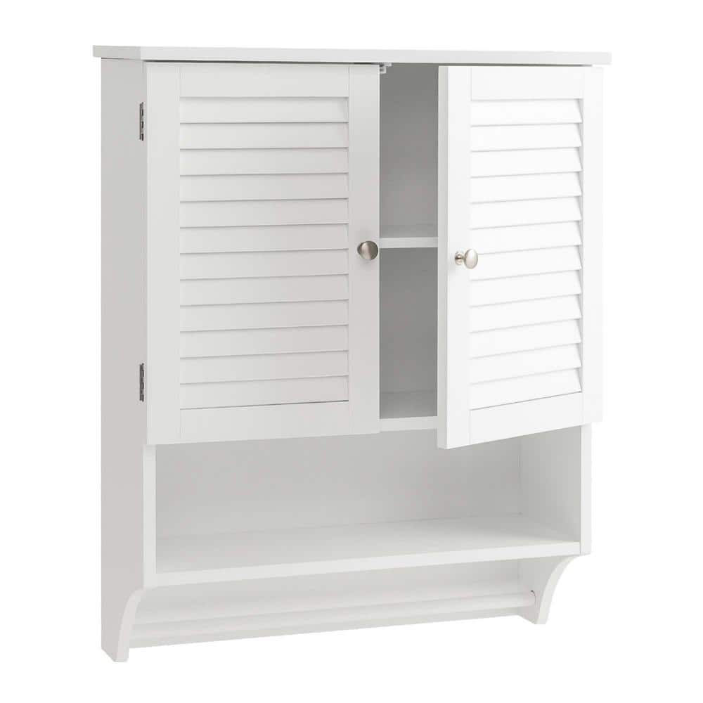 Costway 23 in. W x 9 in. D x 30 in. H Bathroom Storage Wall Cabinet in White Medicine Cabinet with Louvered Doors and Towel Bar (2)