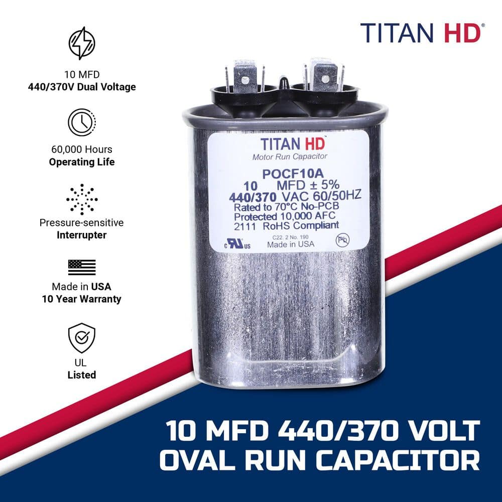 TITAN HD 10 MFD 440/370-Volt Dual Voltage Oval Run Capacitor (2)