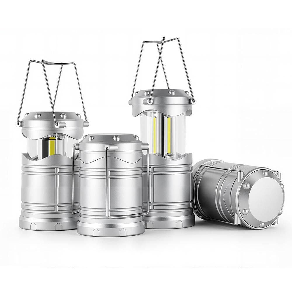 Unbranded Silver Battery Powered Portable Collapsible Hanging Night Light Bulb LED Camping Lantern 4-Pack