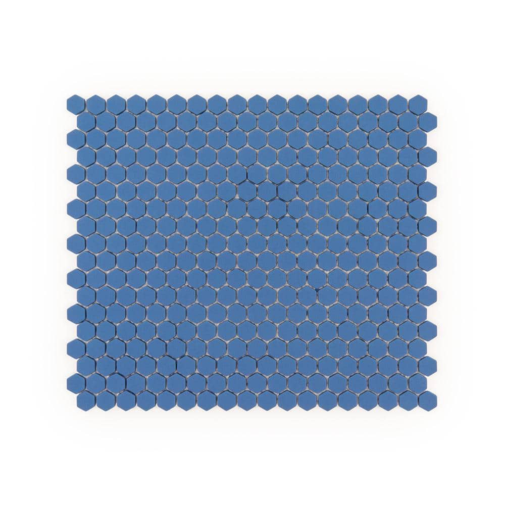 Jeffrey Court 5/8" Muze Hexagon Blue 9.875 in. x 11.375 in. Hexagon Matte Glass Wall and Floor Mosaic Tile (15.6 sq. ft./Case)