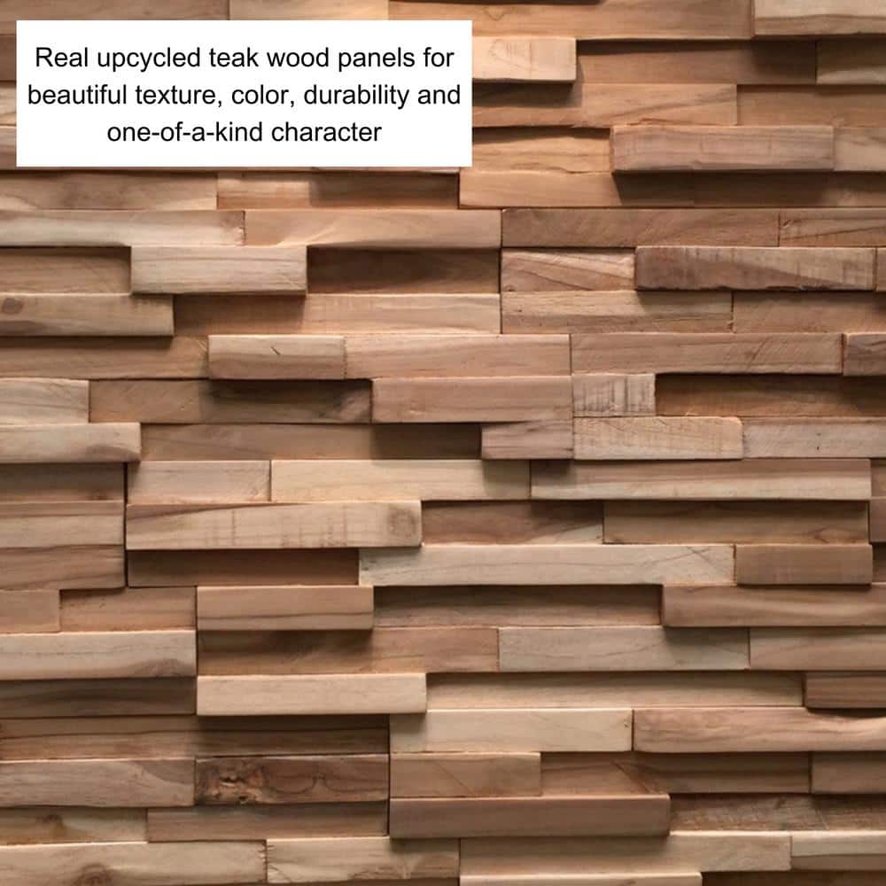 WALL!SUPPLY 0.79 in. x 7.09 in. x 19.49 in UltraWood Teak Firenze Jointless Z-shape Interlocking (10-Pack) (3)