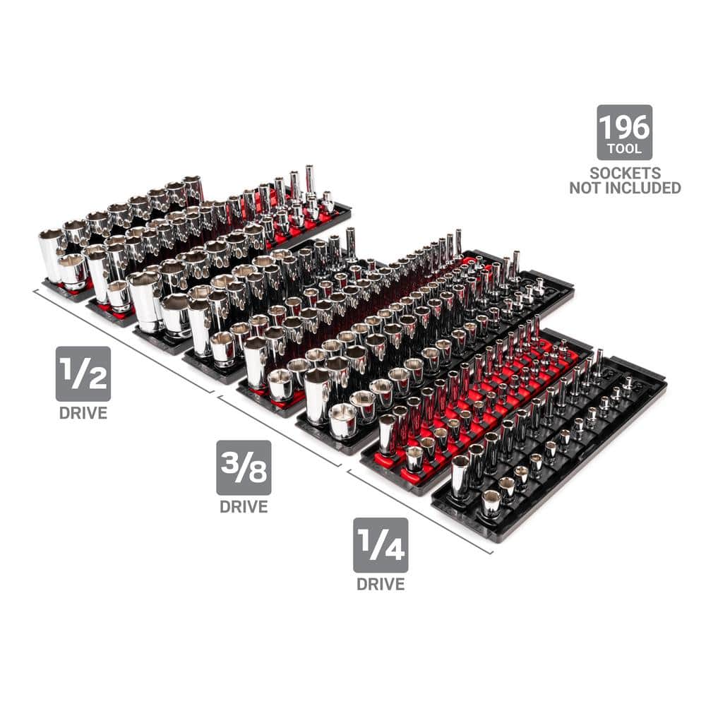 TEKTON 1/4,3/8,1/2 in. Drive Socket Rail and Tray Set (196-Tool) (2)
