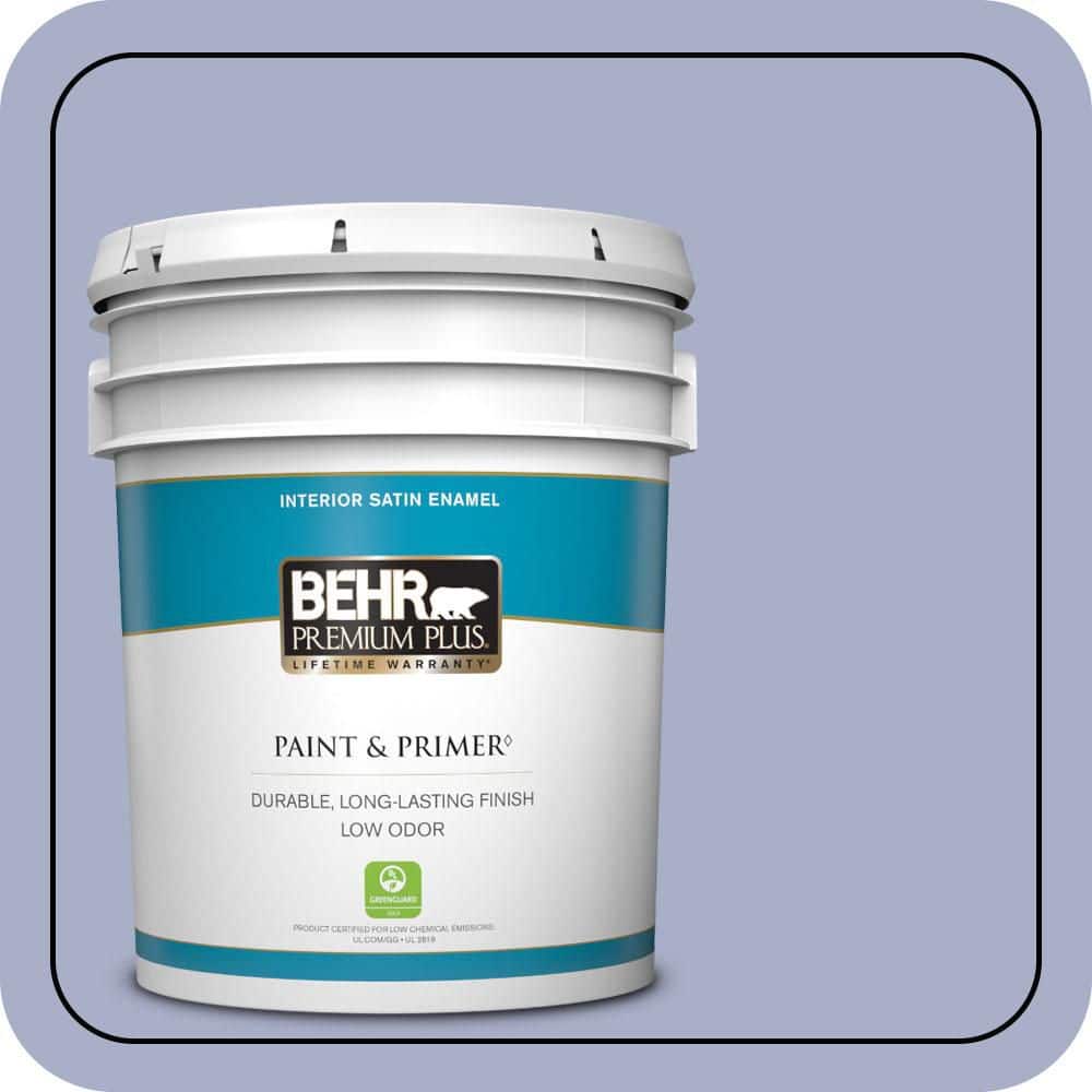 BEHR PREMIUM PLUS 5 gal. #S540-3 Meadow Phlox Satin Enamel Low Odor Interior Paint & Primer