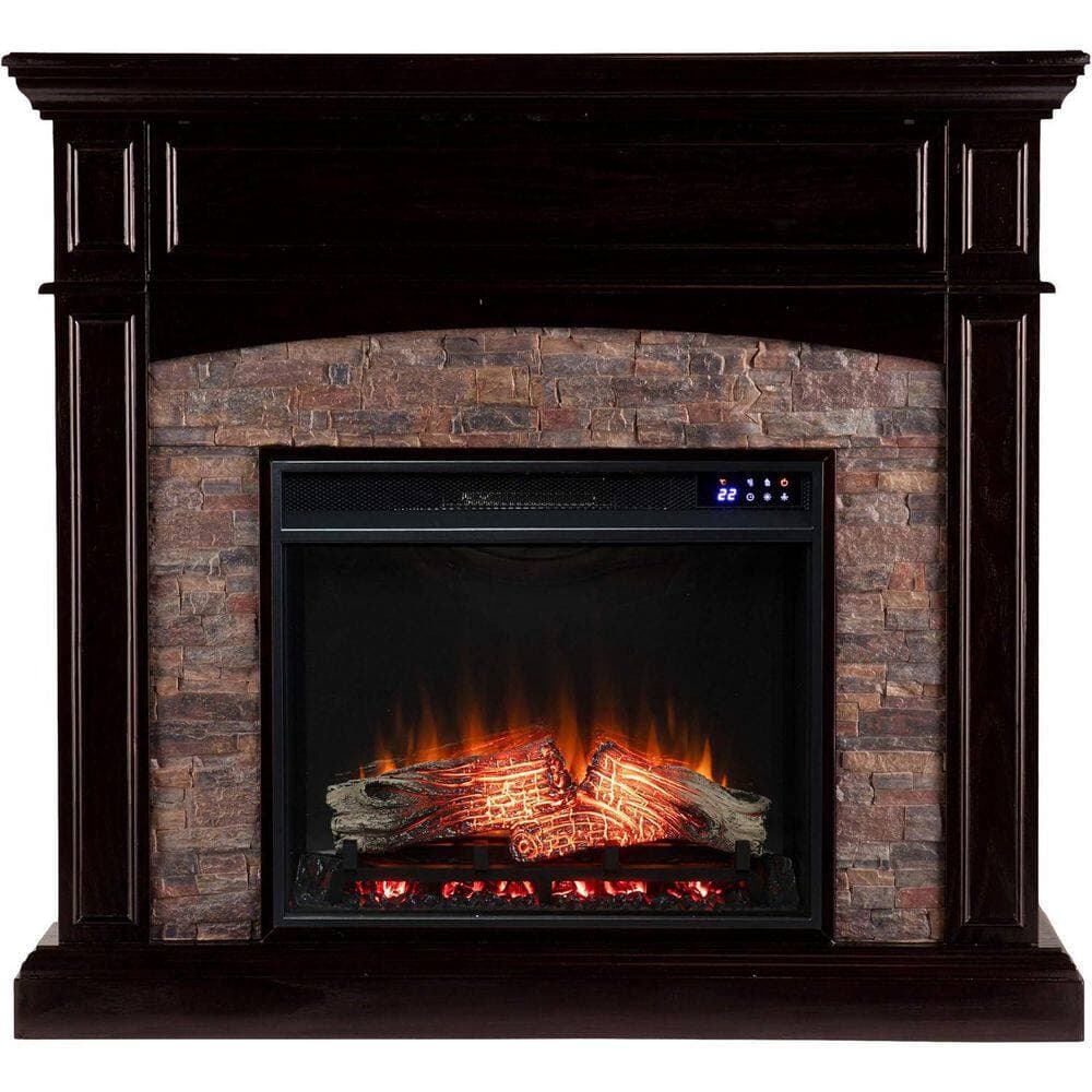 HOME IMPORTS EMPORIUM 52 in. Freestanding Wooden Smart Electric Fireplace TV Stand in Mahogany designed for a warm and inviting ambiance, (2)