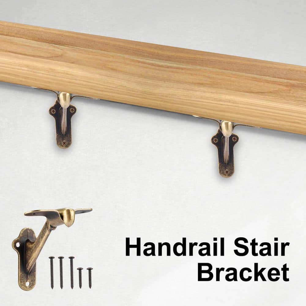 NVNOO 3 in. Heavy Duty Hand Rail Brackets for Stairways Railing with Screws, Antique Brass (6-Pack) (2)