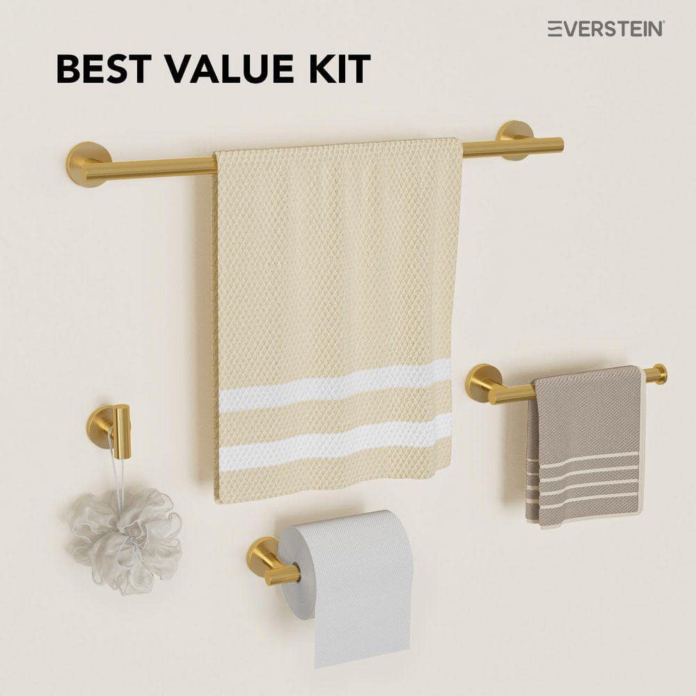EVERSTEIN 4-Piece Bath Hardware Set with Towel Racks, Toilet Paper Holder and Towel Hook Stainless Steel (3)