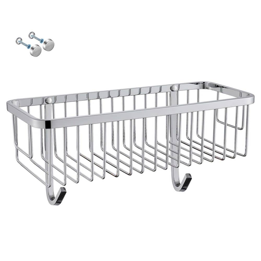 ruiling Stainless Steel Wall Mounted Rectangle Shower Caddy Shower Basket with 2-Hooks in Polished Chrome (1)